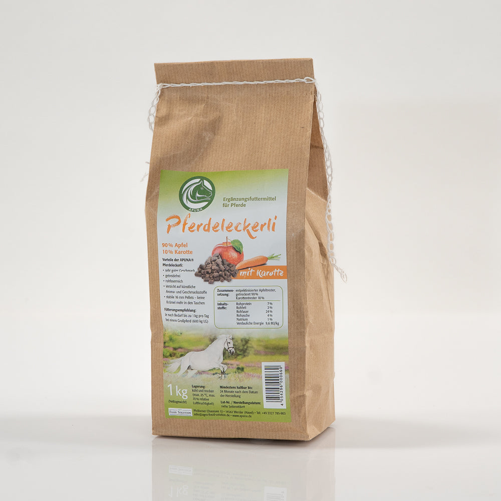 Tüte mit 1 kg Pferdeleckerli mit Karotte von APUNA