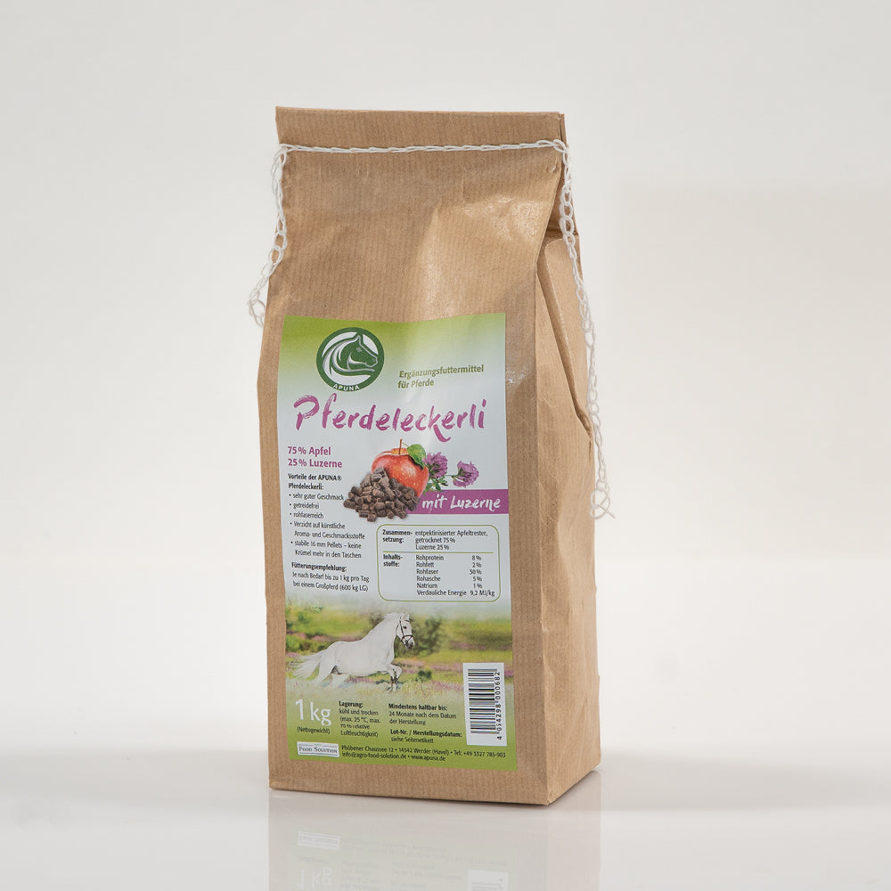 Tüte mit 1 kg Pferdeleckerli mit Luzerne von APUNA