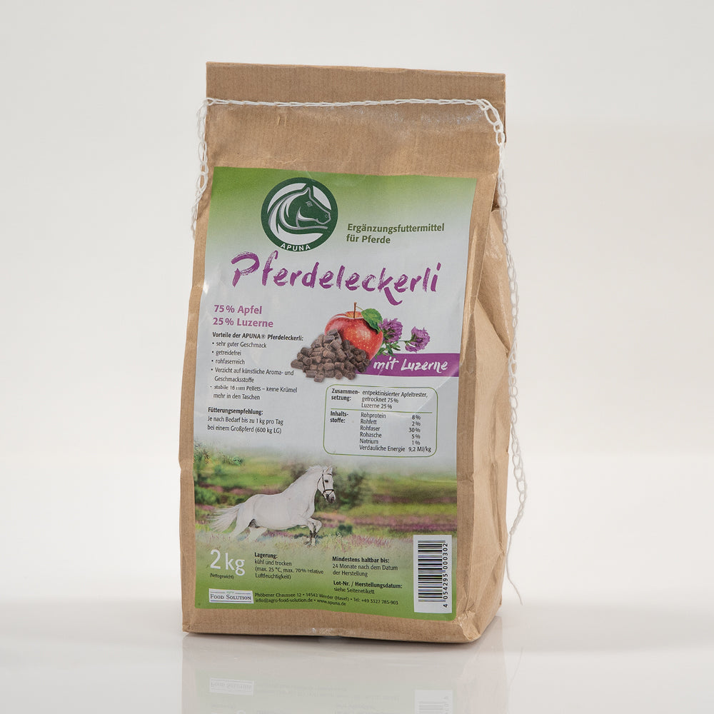 Tüte mit 2 kg Pferdeleckerli mit Luzerne von APUNA