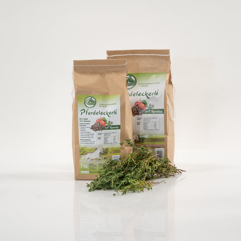Zwei Tüten Pferdeleckerli mit Thymian von APUNA
