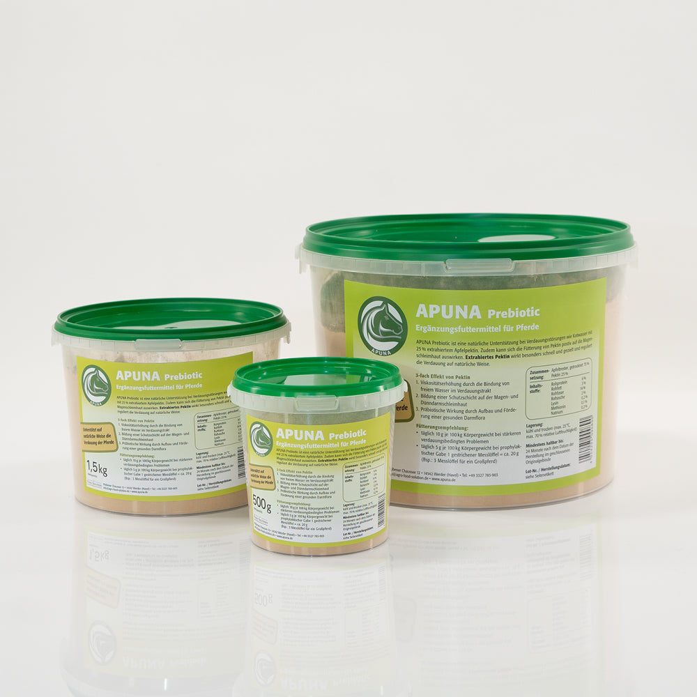 Drei Eimer verschiedener Größe mit Prebiotic von APUNA