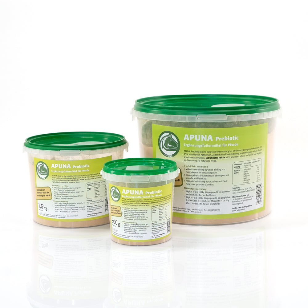 Drei Eimer verschiedener Größe mit Prebiotic von APUNA